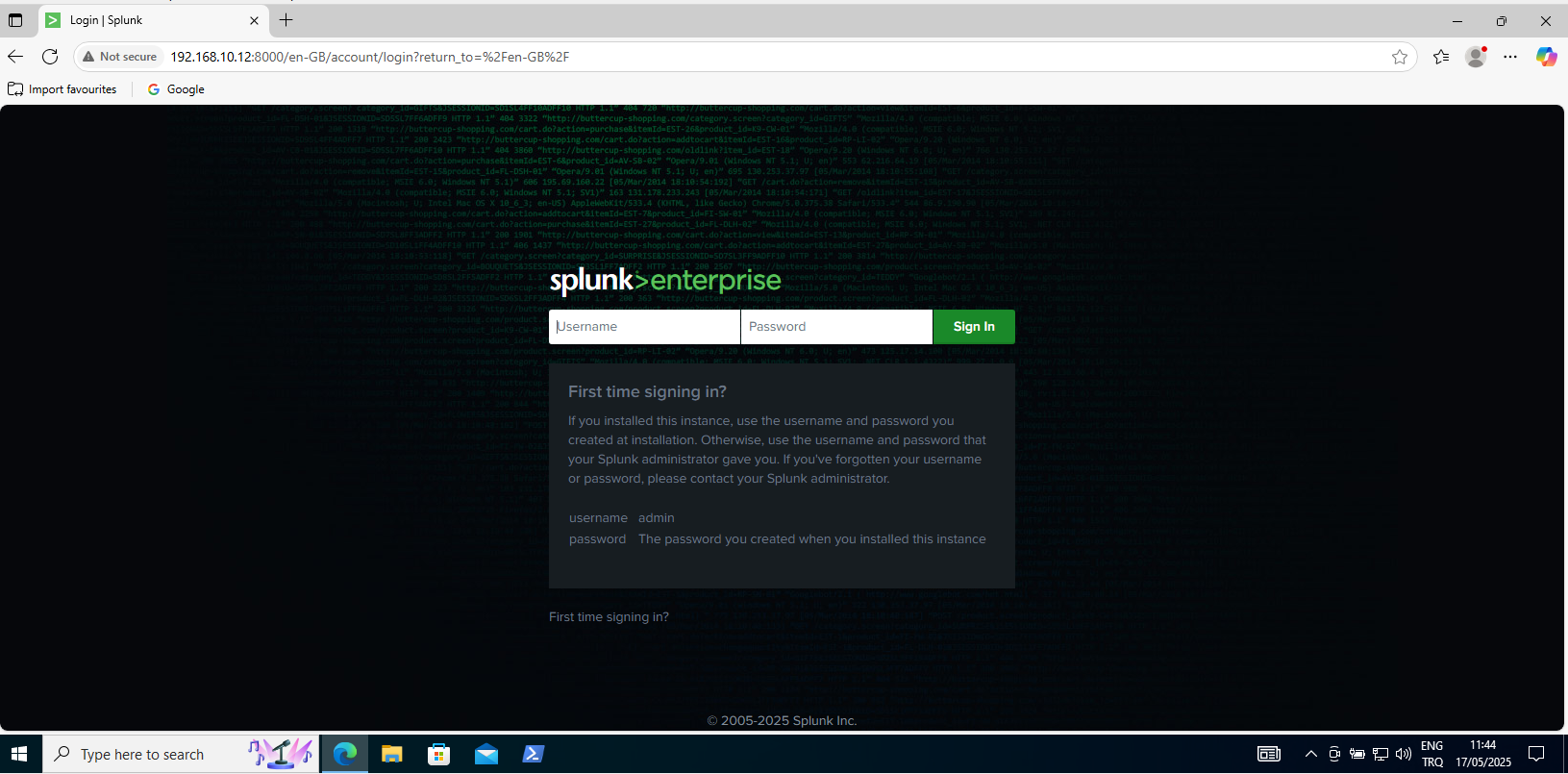 Splunk Web Interface Screenshot